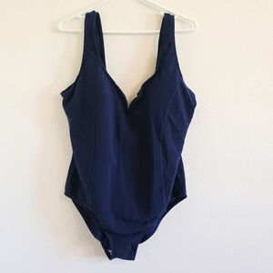 NWT Vtg 90s Pro Spirit Beachwear One Piece Navy Blue Swimsuit VNeck Low Back 22W